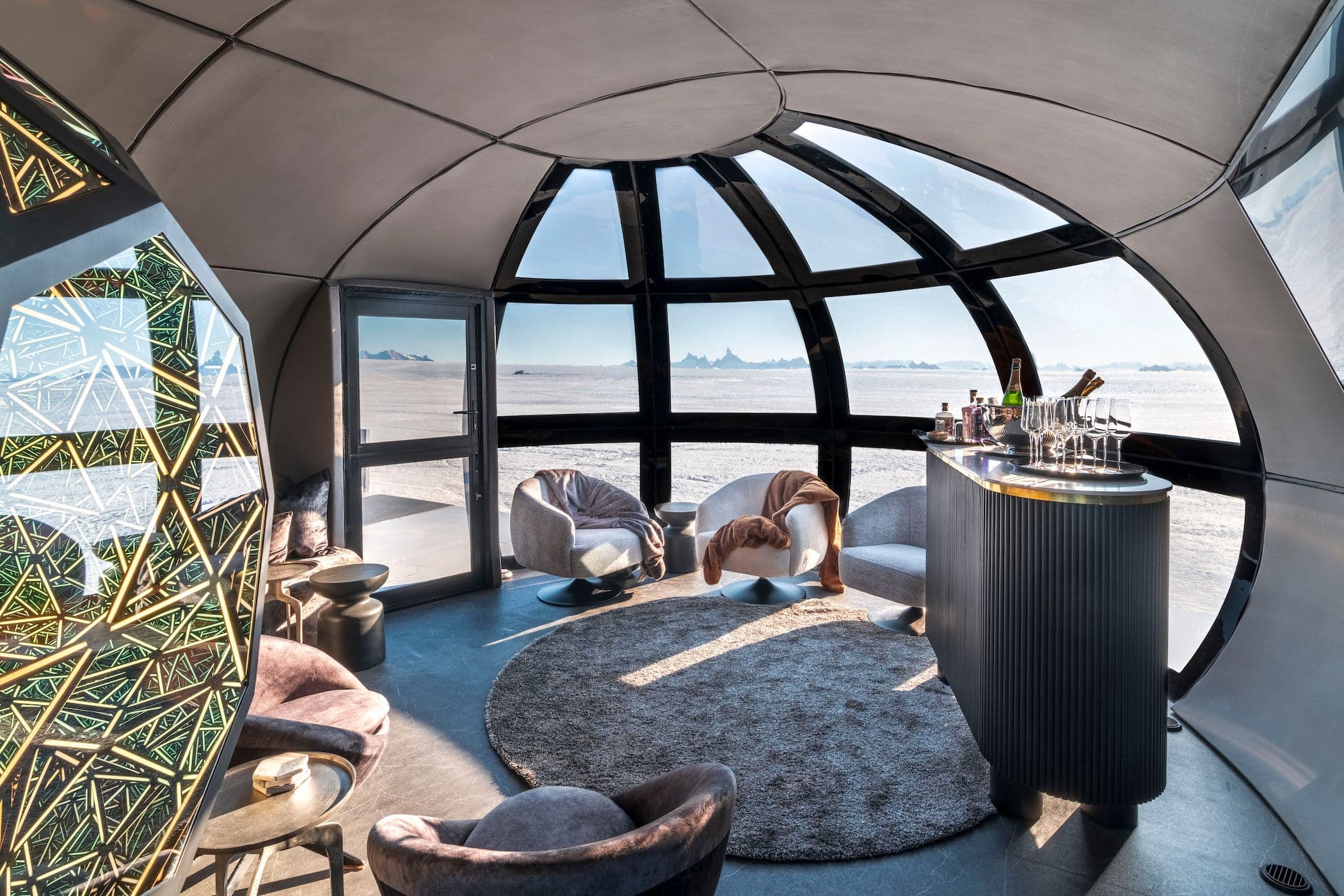 The bar with an Anthony James sculpture